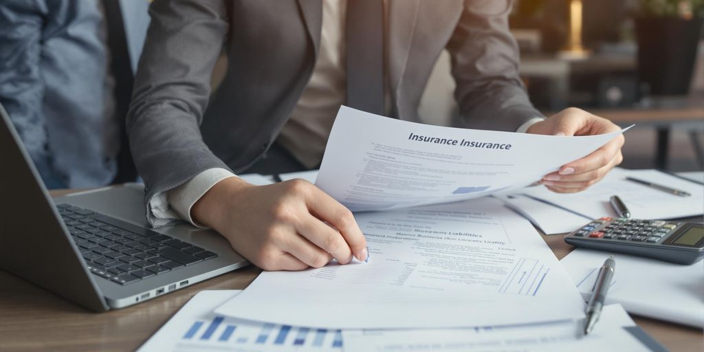 Business professional reviewing documents in an office.