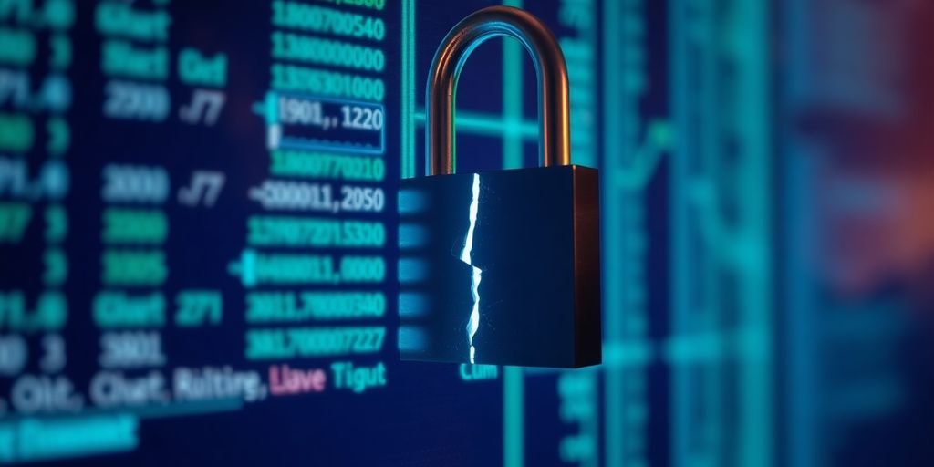 Photograph of a broken lock on a computer screen.