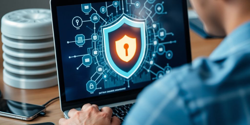 Person analyzing digital security on a laptop screen.