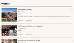 List of hotels including Hotel Zachary Chicago, The Chicago Athletica - Wrigleyville, and Best Western Plus Hawthorne Terrace with brief descriptions and star ratings.