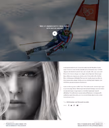 Skier in colorful gear navigating a slalom gate with Olympic rings flag against a snowy backdrop under cloudy sky.