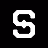 White stylized letter S logo on a black background.