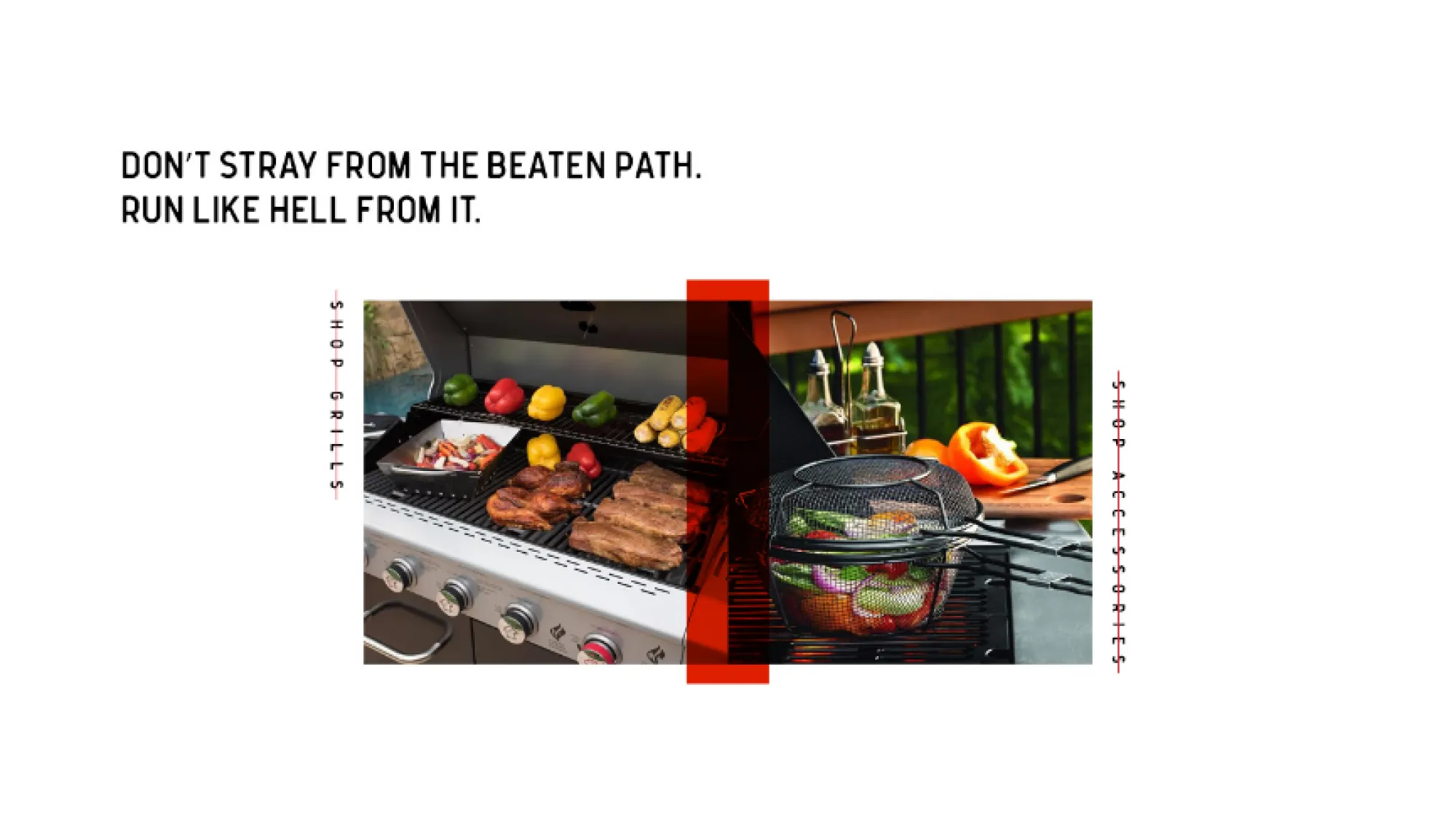 Outdoor grill loaded with vegetables and meats, next to a grill basket filled with vegetables and condiments on a patio table.