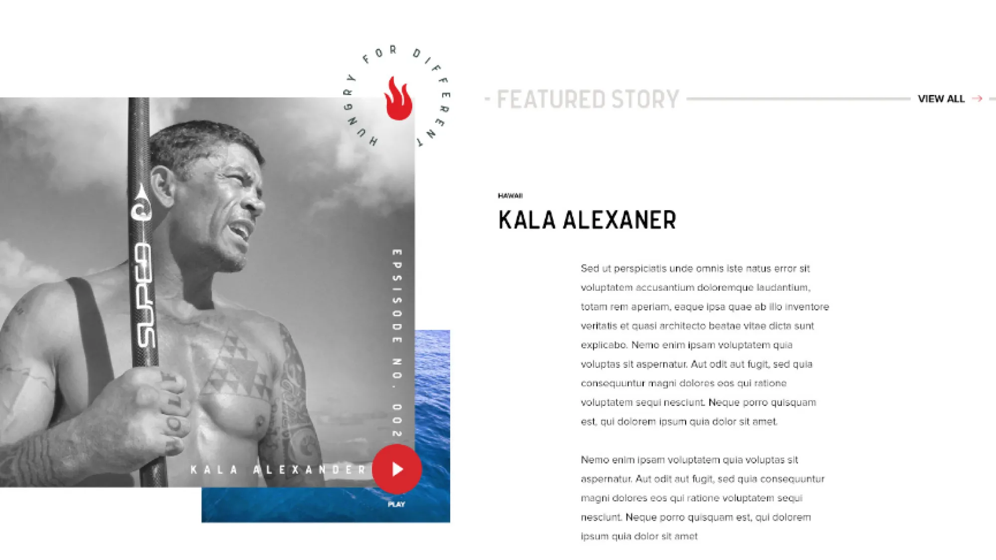 Black and white photo of a shirtless man holding a paddle, with tattoos on his left arm and chest, looking into the distance.