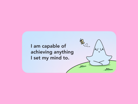 Manifest iPhone widget: “I am capable of achieving anything I set my mind to.” with Manifest's star mascot