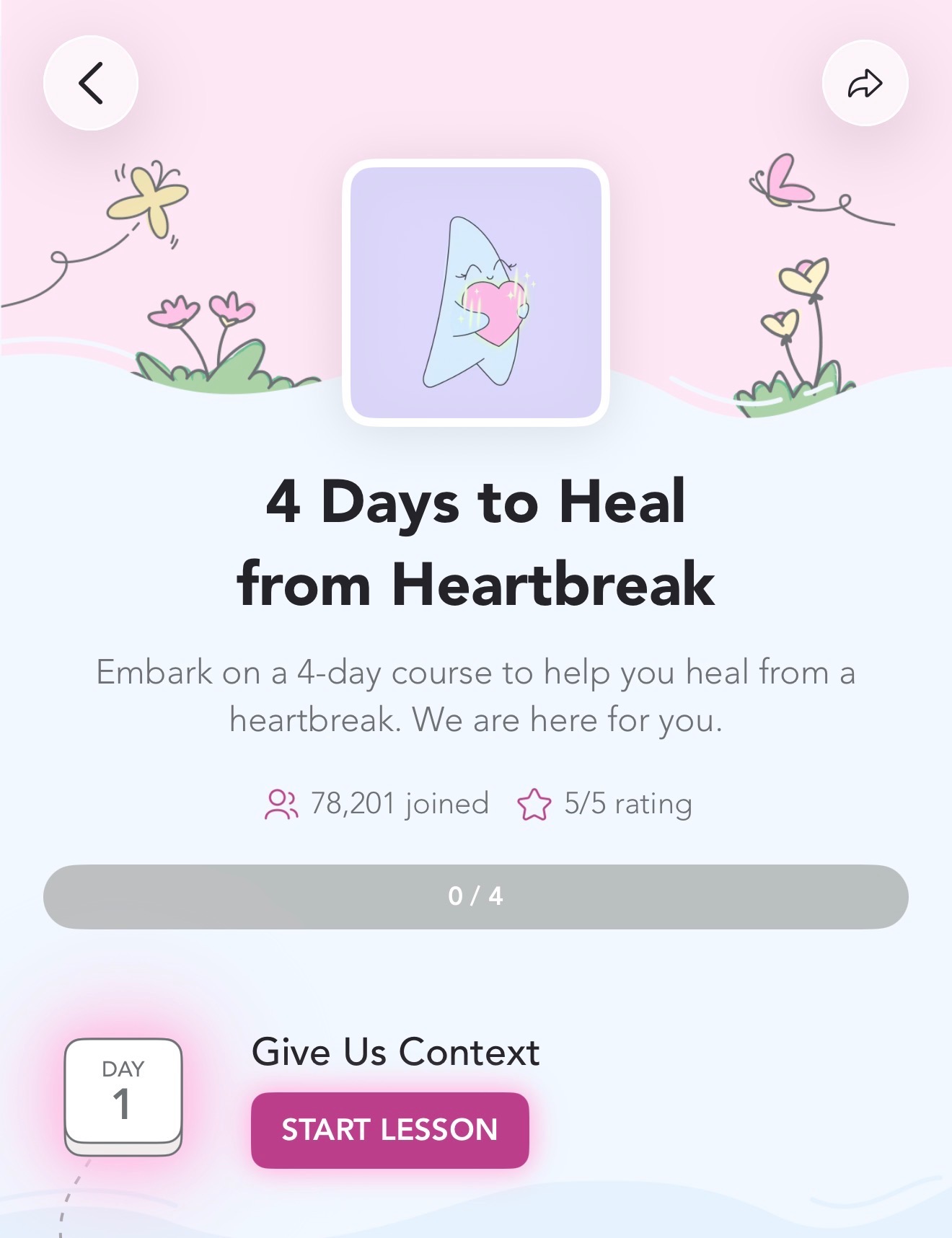 A photo of the '4 Days to Heal from Heartbreak' challenge in Manifest.
