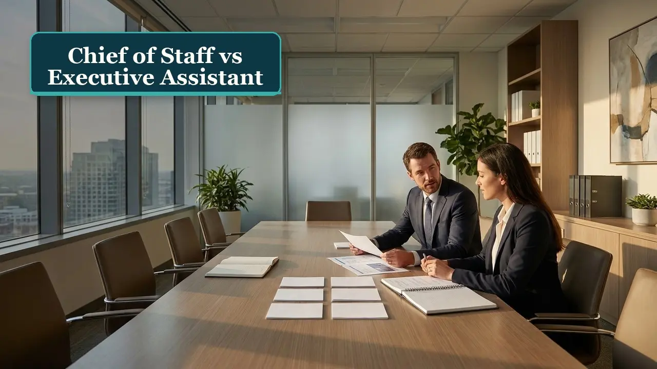 Founder and executive operator reviewing priorities in a modern executive workspace