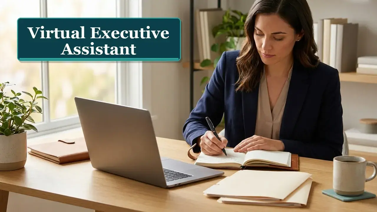 Virtual executive assistant managing an executive's calendar and inbox from a remote workspace