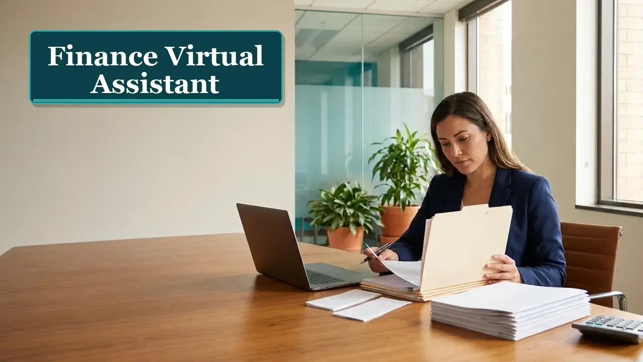 Finance virtual assistant preparing reports and reconciling accounts from a remote workspace