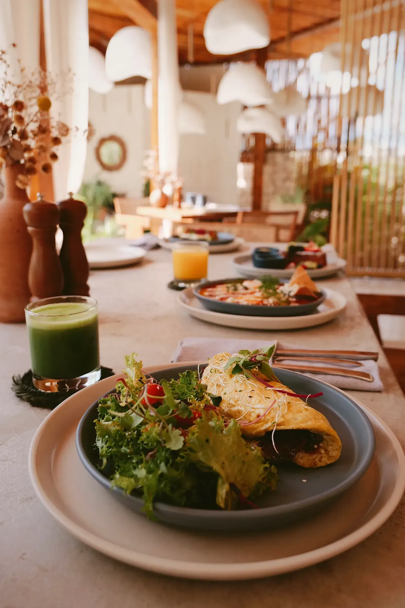 platillo-ensalada-omelette-jugo-verde