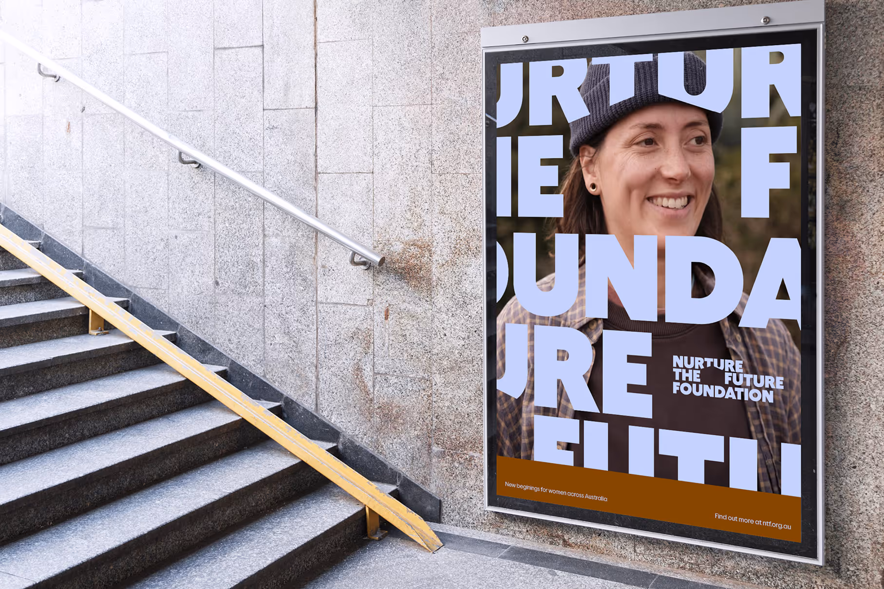 A poster in a subway station with a poster for Nurture the future foundation