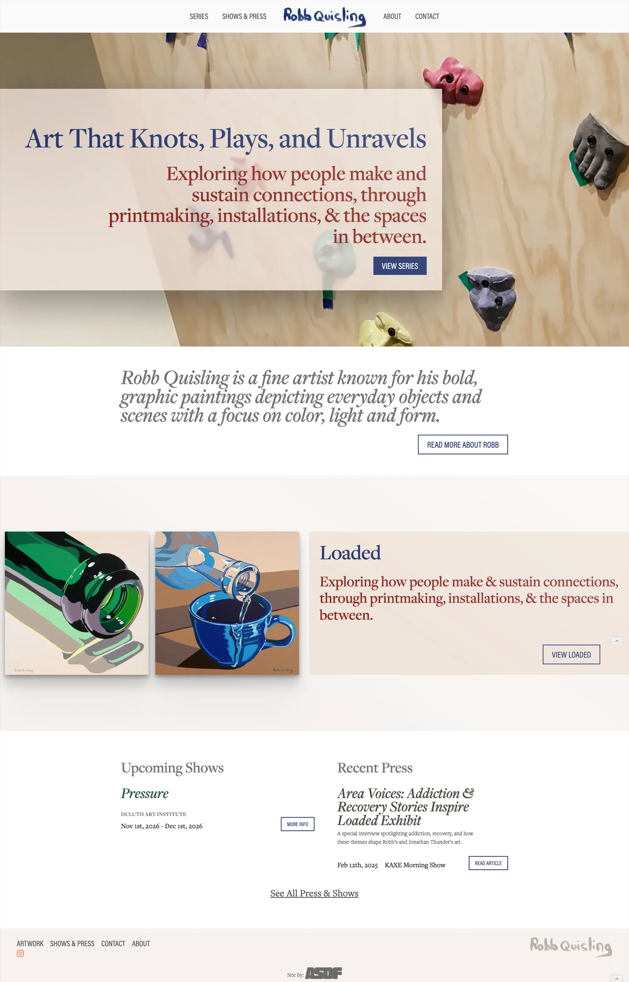 Robb Quisling homepage featuring bold artwork imagery