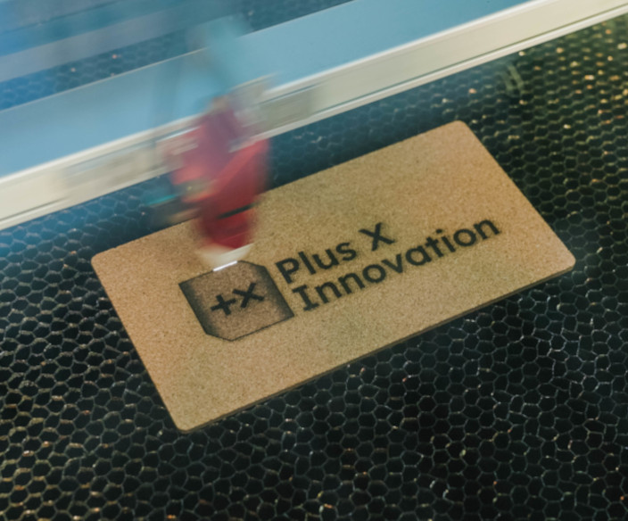 Plus X Innovation logo being made