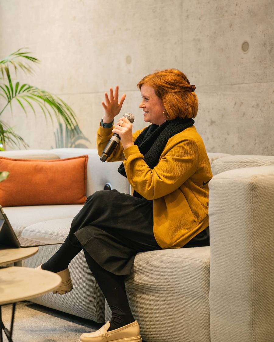 A member speaking at SoapBox in the Launchspace at Plus X Innovation Brighton