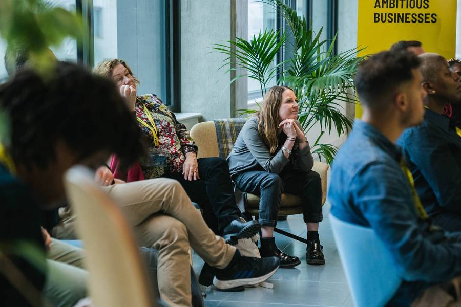A member speaking at SoapBox in the Launchspace at Plus X Innovation Brighton