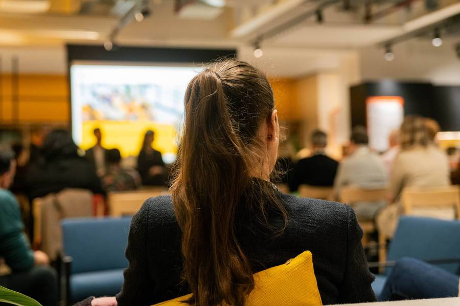 An attendee of a panel event at Plus X Innovation Slough