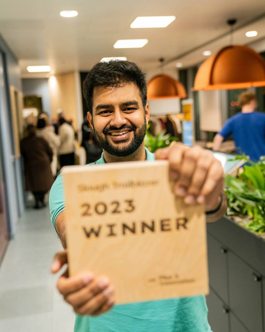 Kashish Agarwal holding his Slough Trailblazer award