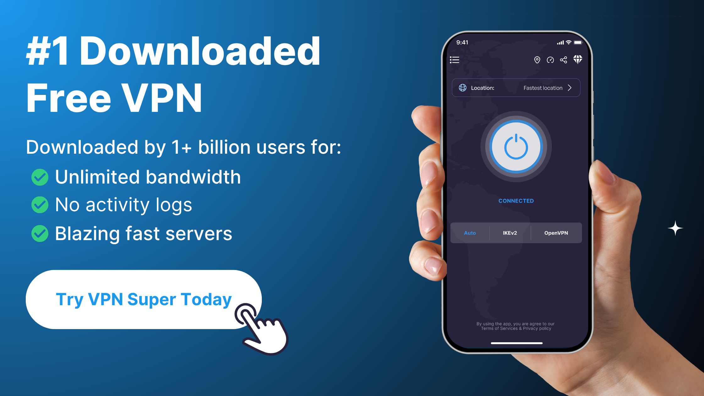 Try the #1 free VPN - Super Unlimited Proxy. More than 1 billion downloads and counting