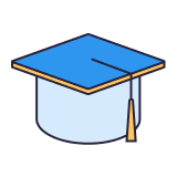Blue graduation cap with a yellow tassel on the right side.