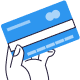 Hand holding a blue credit card with white details and chip.