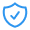 Blue shield icon with a check mark inside symbolizing protection and approval.