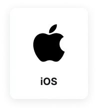Apple logo above lowercase text 'iOS' on a white rounded square background.