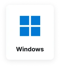 Blue Windows logo with four squares and the text Windows below it on white background.