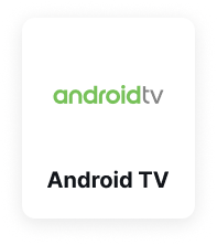Card showing green Android TV logo with bold text Android TV below it on white background.
