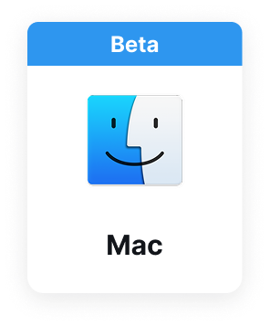 Beta label above the Mac Finder app icon with a blue and white smiling face.