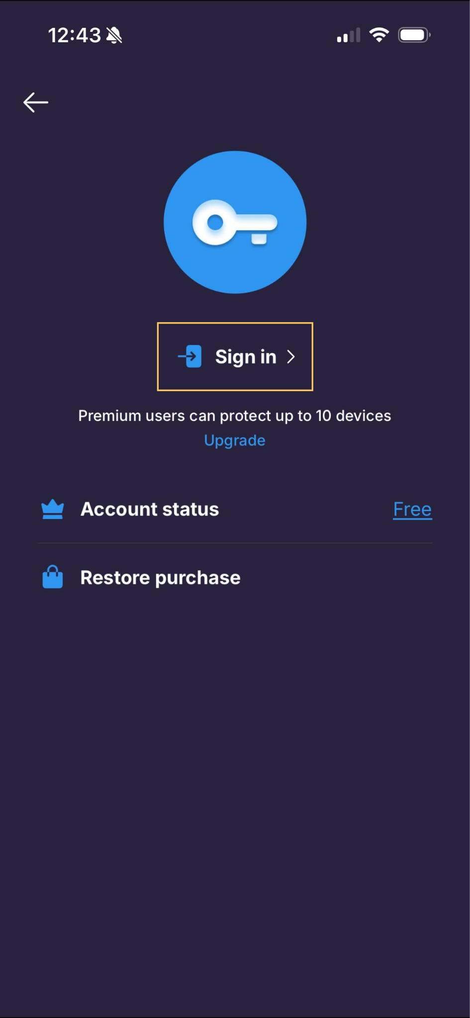 My Account sign in screen on VPN Super