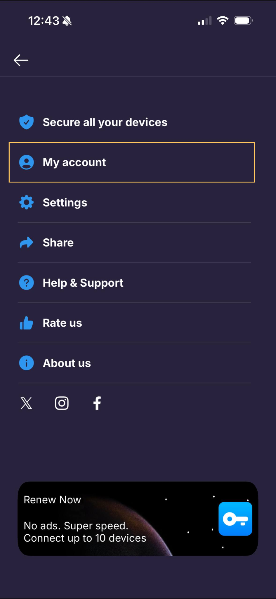 VPN Super side navigation menu