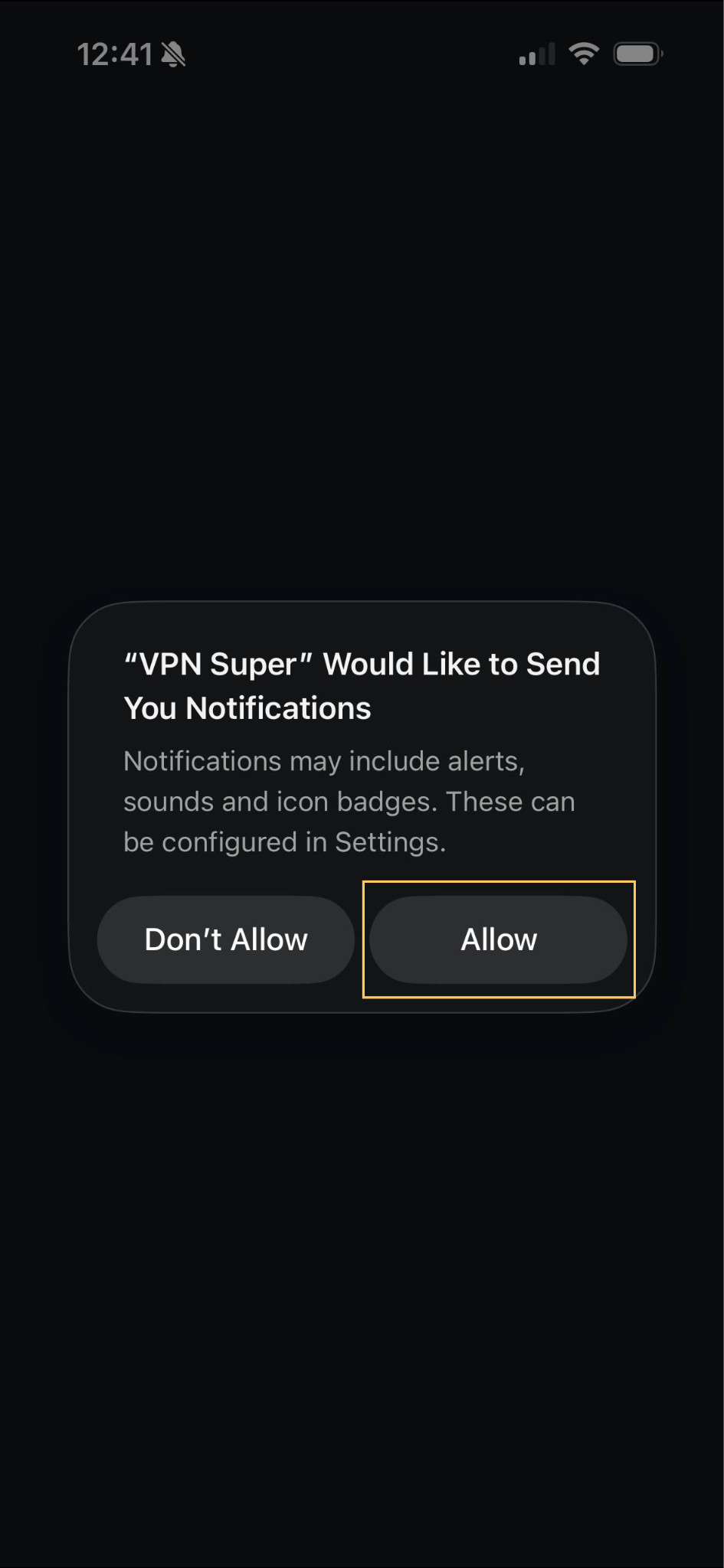 iOS notification permission prompt for VPN Super