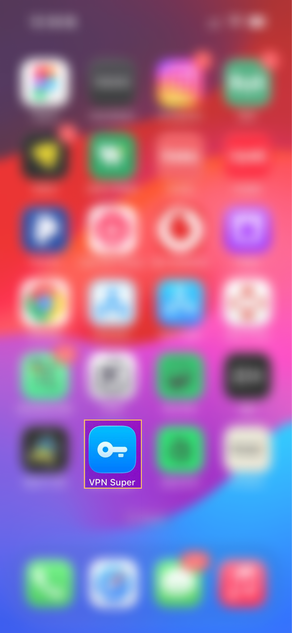 VPN Super app icon on iPhone home screen