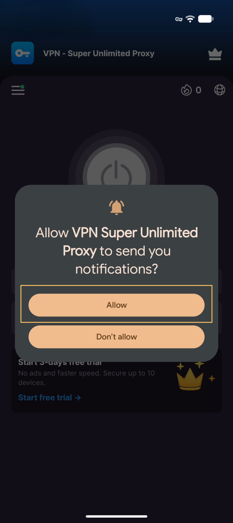 VPN connection request dialog on Android