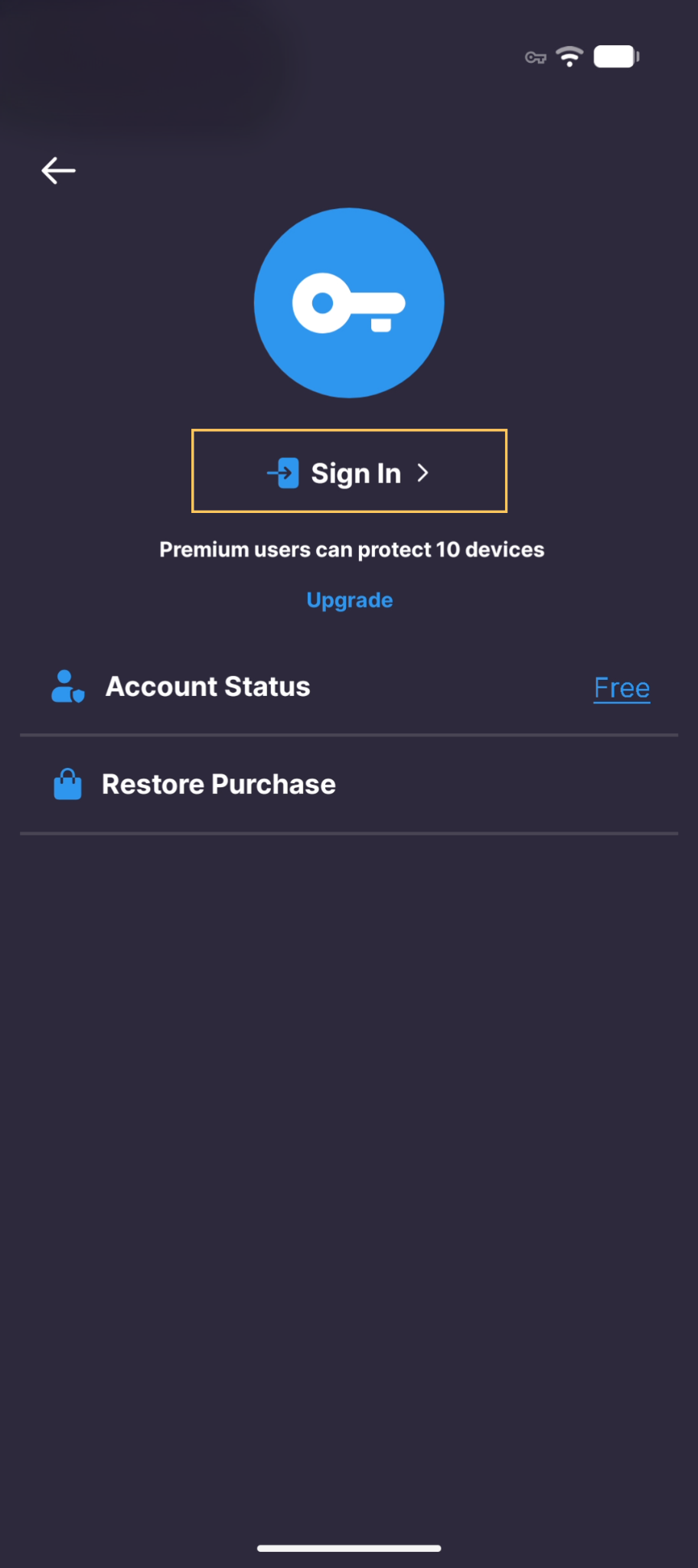 My Account sign in screen on VPN Super Android