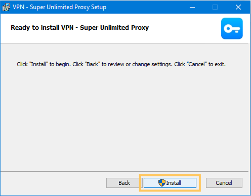VPN Super ready to install screen on Windows