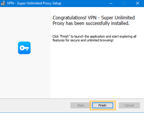 VPN Super installation complete screen on Windows
