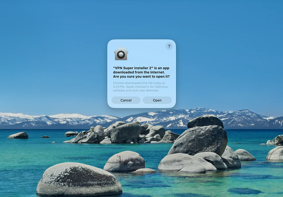 macOS prompt confirming you want to open the VPN Super installer