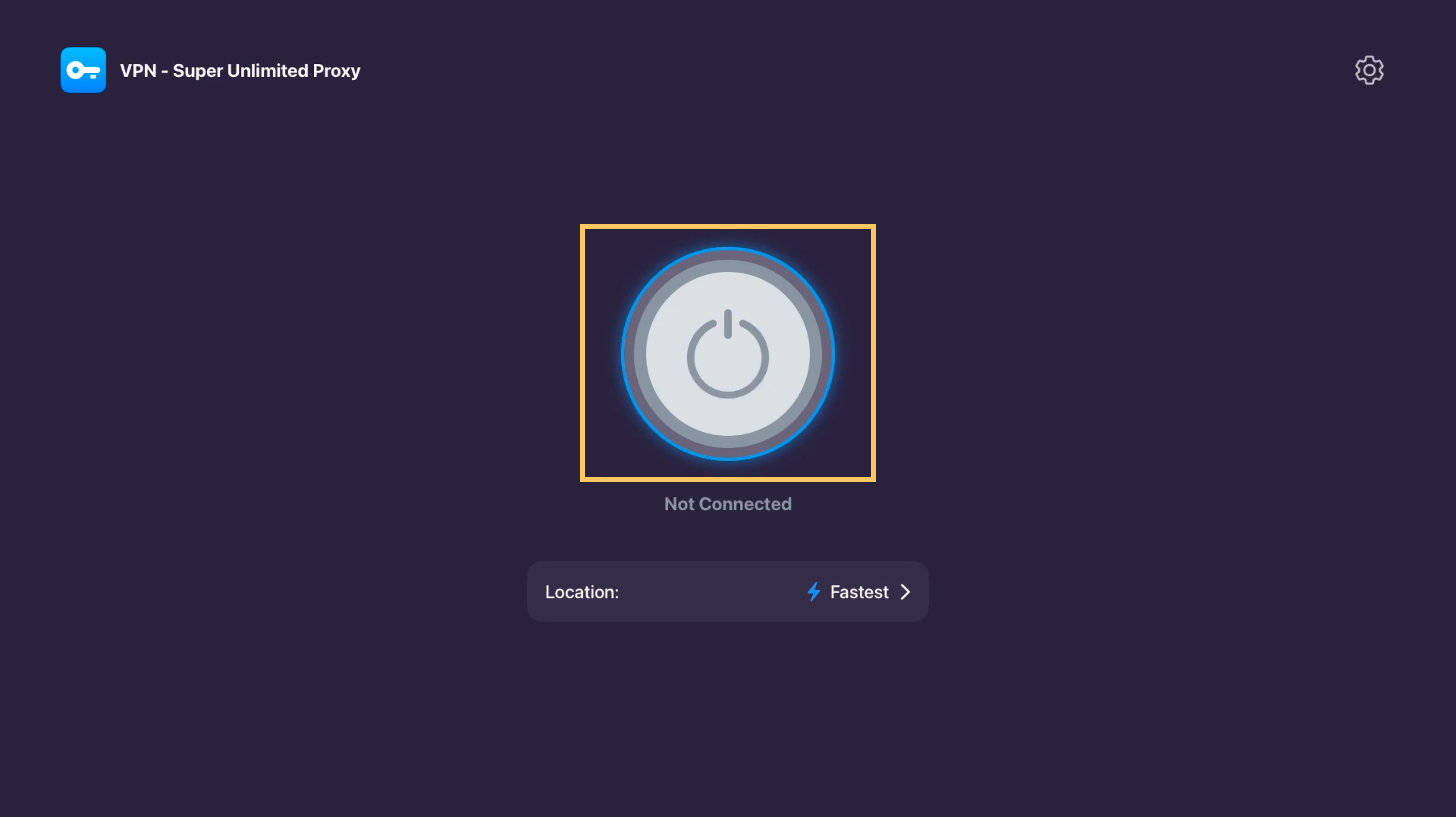 VPN Super home screen on Apple TV with the Connect button highlighted