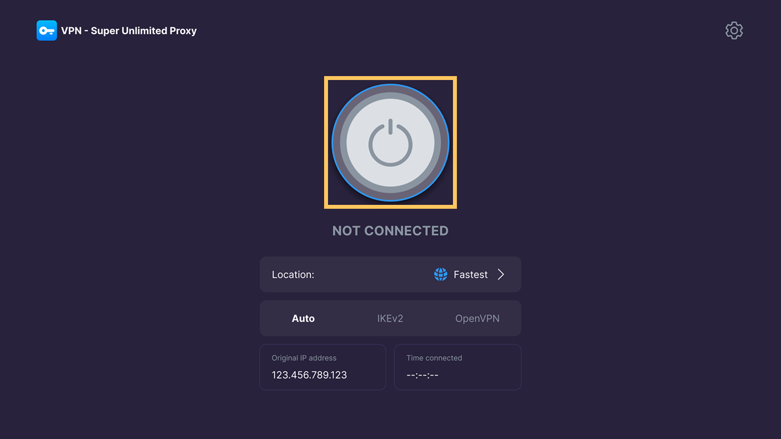 VPN Super home screen on Android TV with the Connect button highlighted