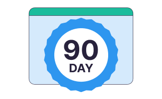 Calendar icon with a blue badge displaying '90 DAY' in the center.