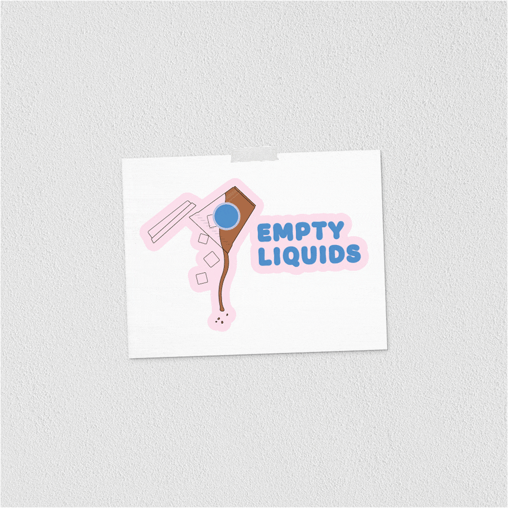 Animated GIF cycling through three waste posters—“Garbage,” “Recycling,” and “Empty Liquids”—mounted on a white wall to illustrate signage variations.