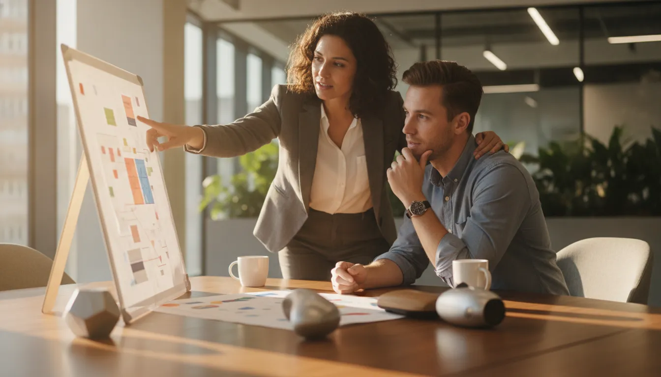 Workplace leaders applying a framework to a challenging team project