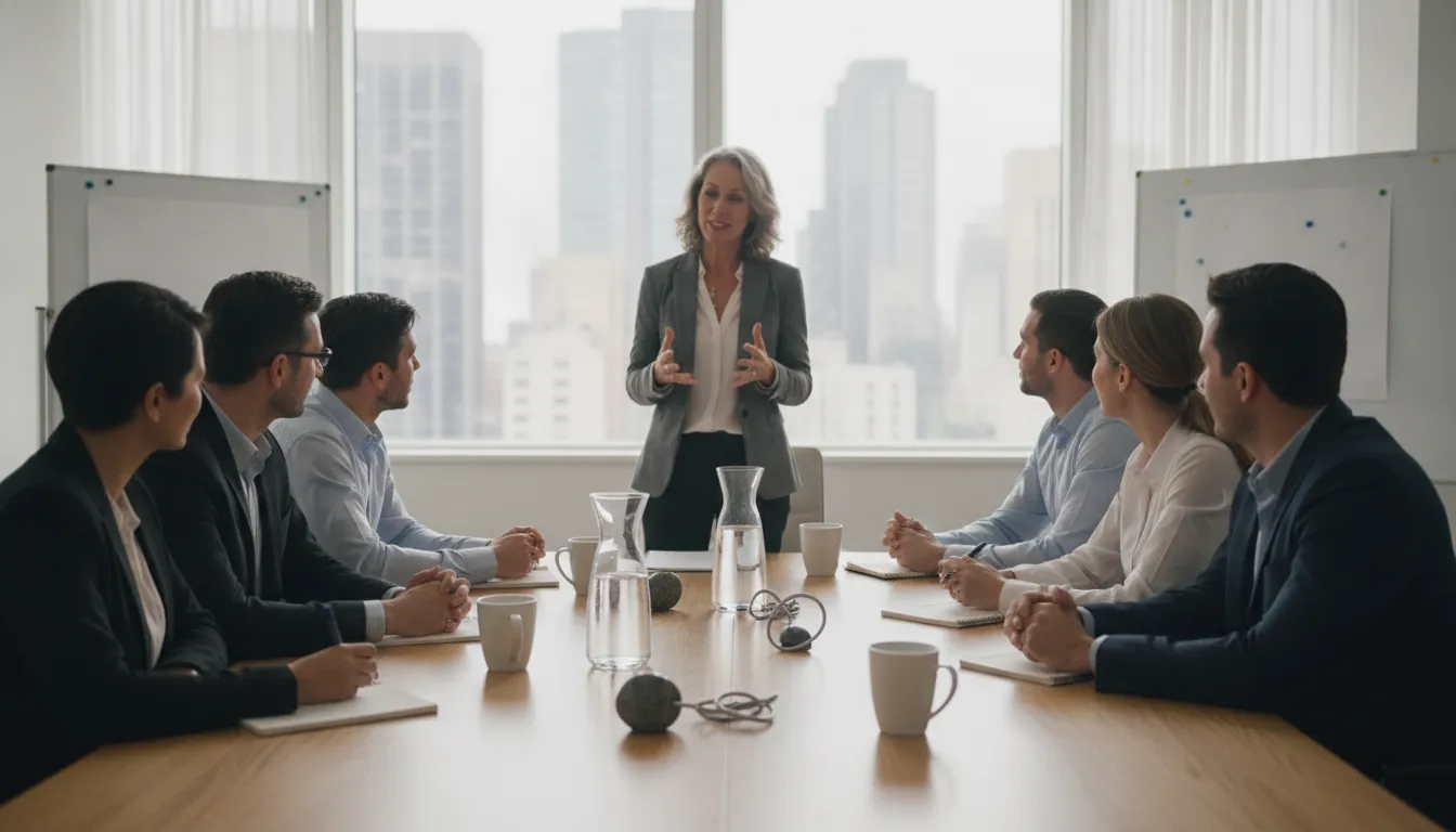 Speaker facilitating a resilience workshop for a corporate leadership team