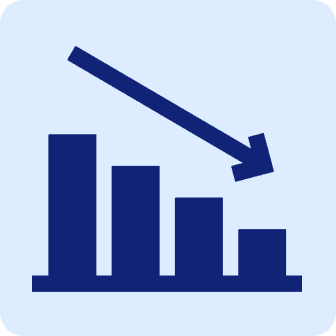 4 blue bar charts in decreasing order with an arrow pointing diagonally down and to the right