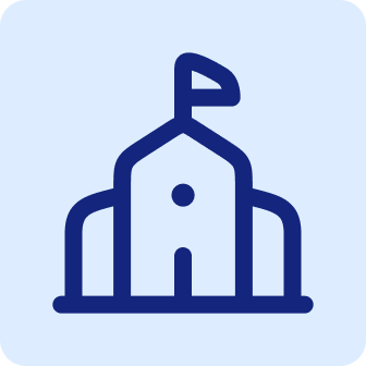Blue icon of a school house