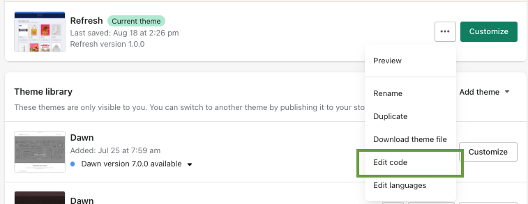 edit code shopify theme