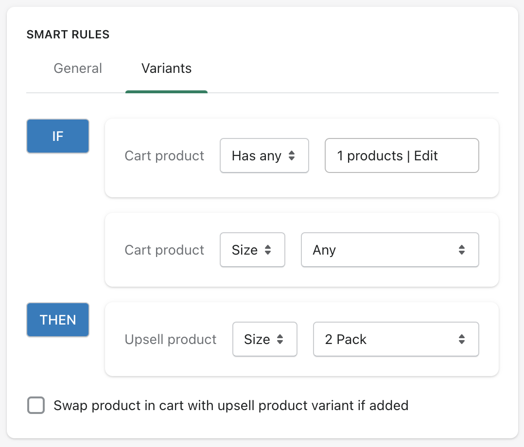 how to configure matching sizes