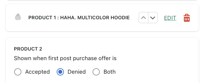 shopify post purchase offer downsell