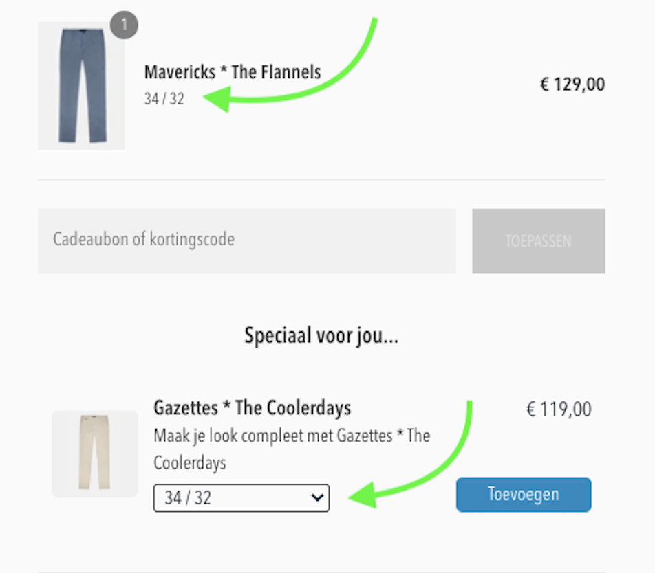 match the size of your upsell product with the cart product